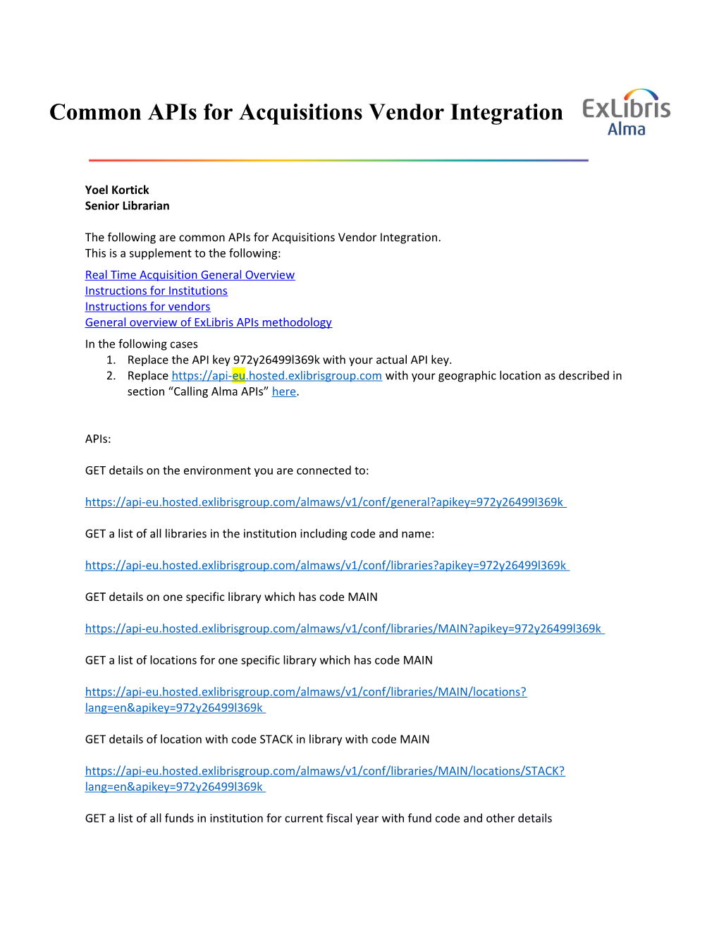 The Following Are Common Apis for Acquisitions Vendor Integration