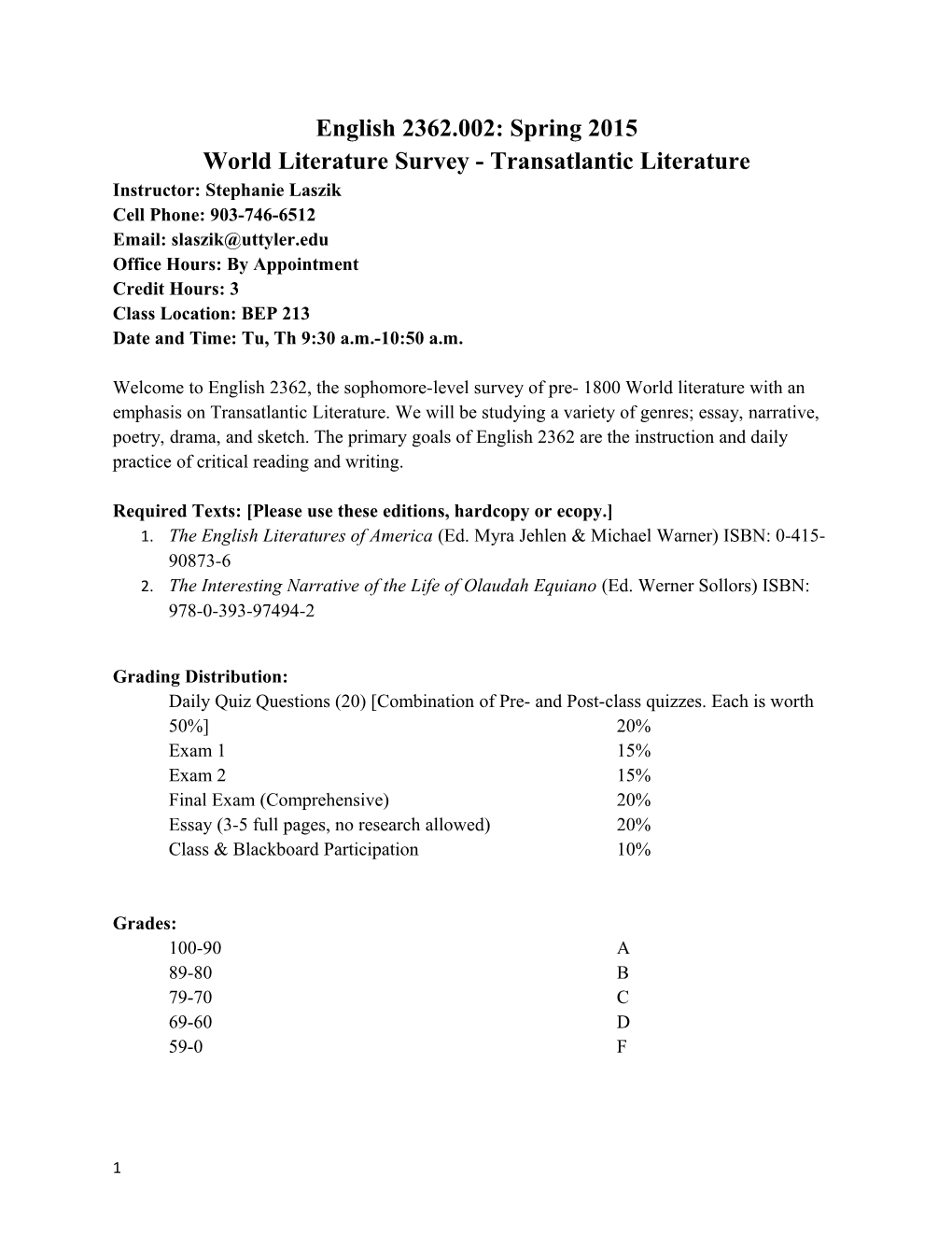 World Literature Survey - Transatlantic Literature