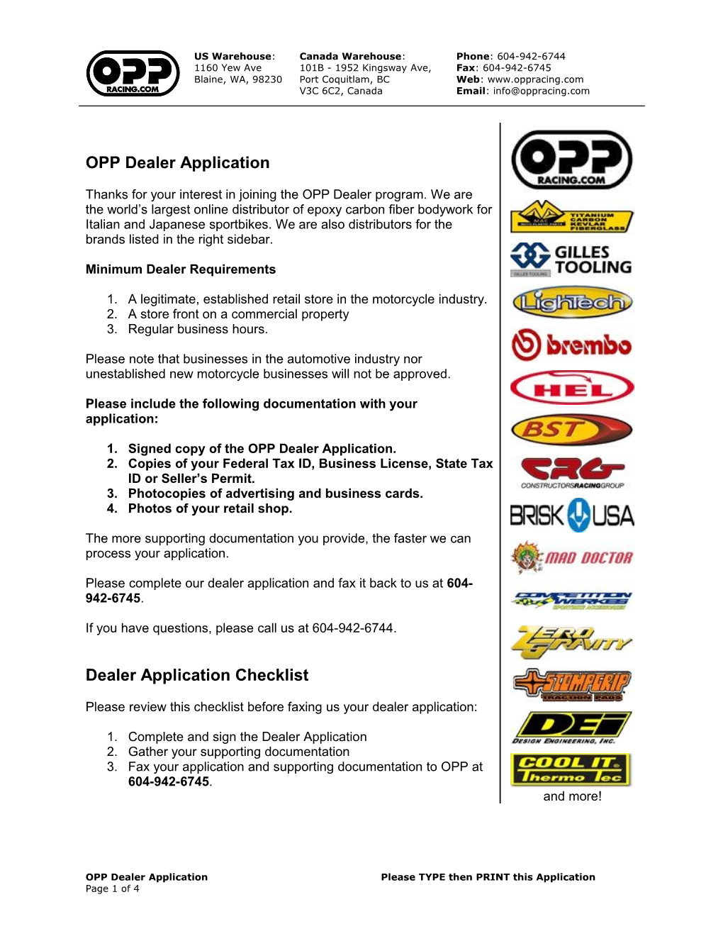 OPP Dealer Application