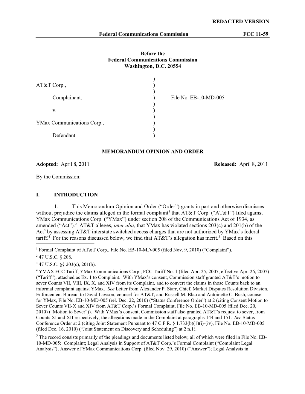 Federal Communications Commission FCC 11-59