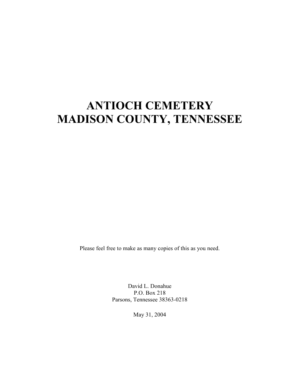 Antioch Cemetery, Madison County, Tennessee