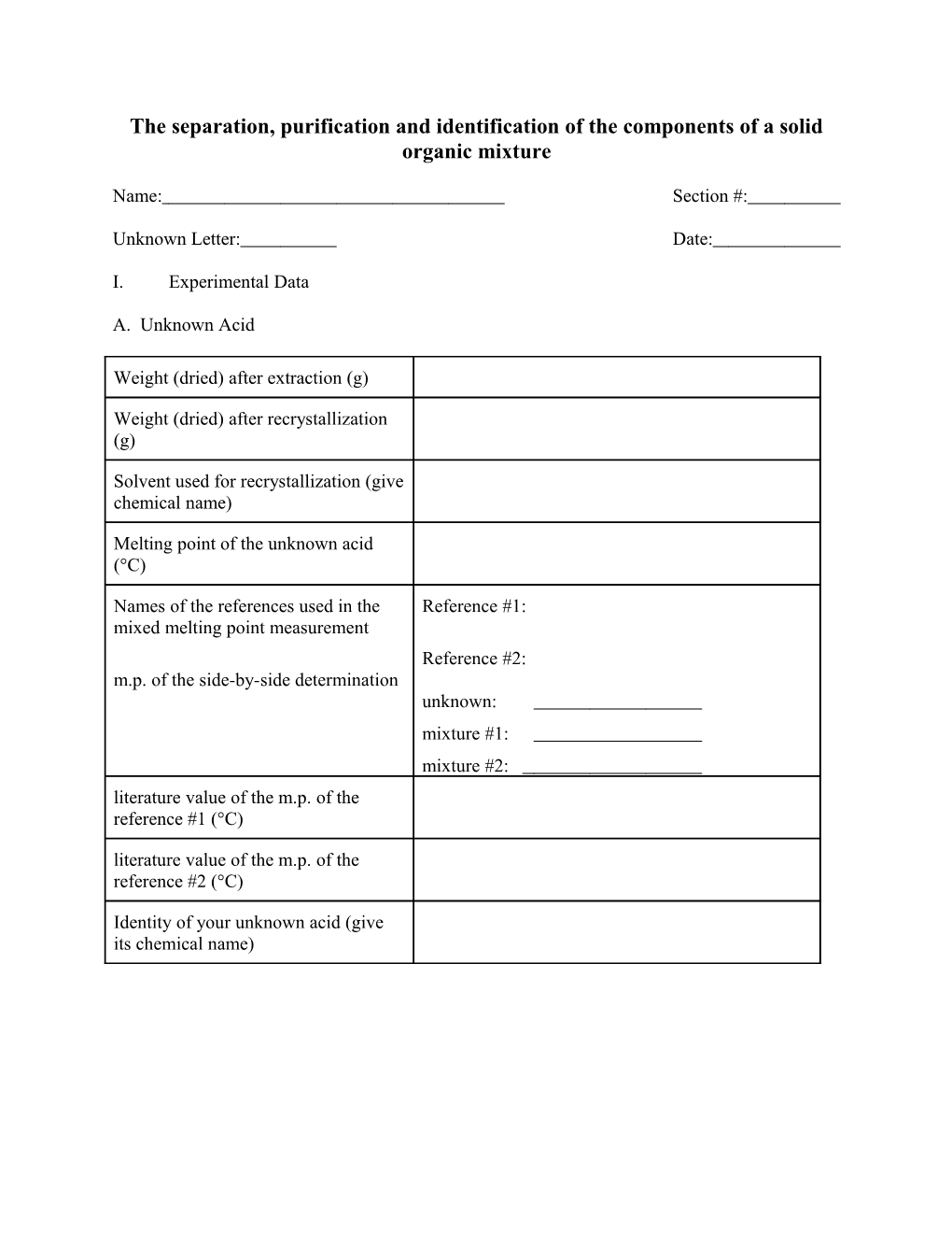 The Separation, Purification and Identification of the Components of a Solid Organic Mixture