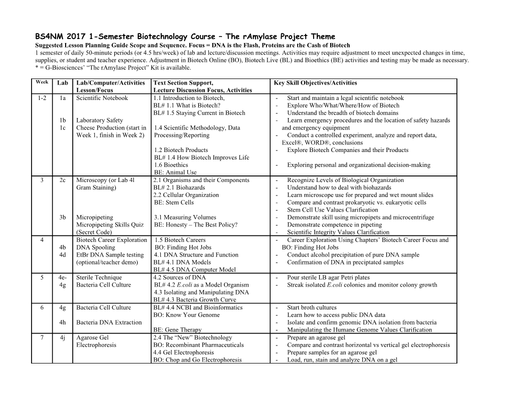 C One Semester Three-Unit Concepts-Based Survey Course Plan