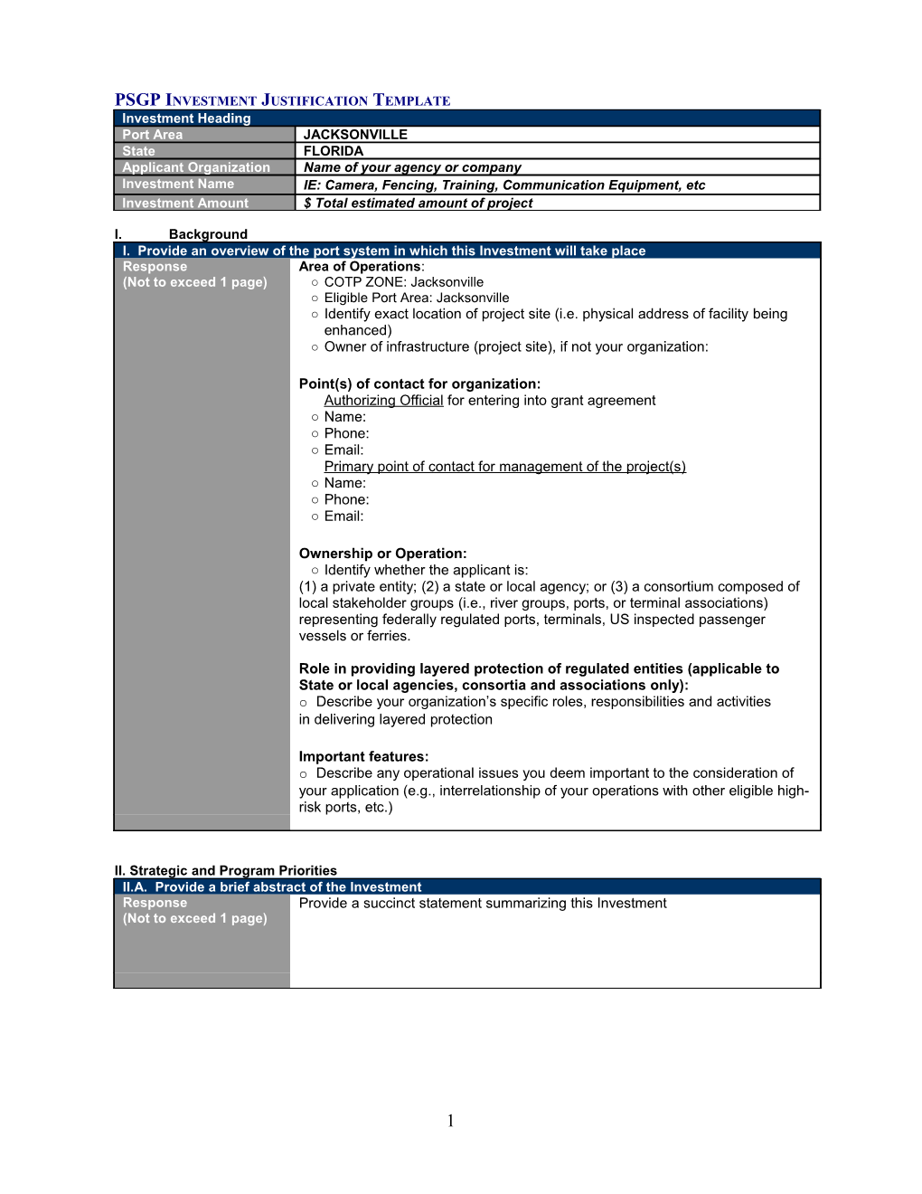 PSGP Investment Justification Template