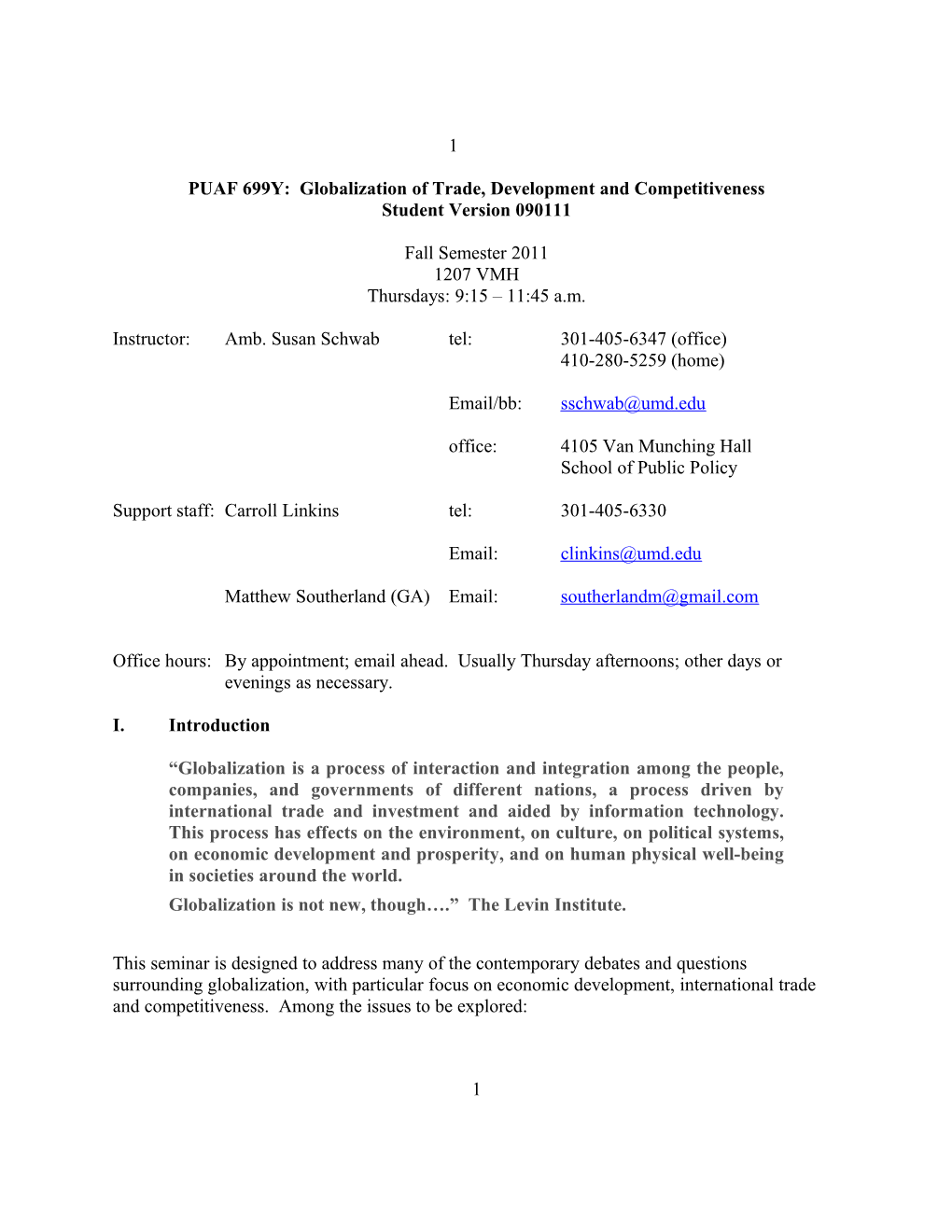 PUAF 699Y: Globalization of Trade, Development and Competitiveness