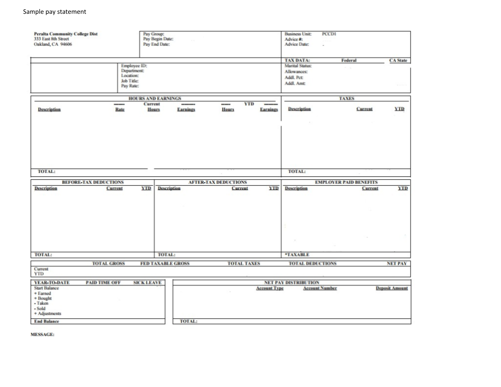 Your Pay Statement Contains the Following Sections