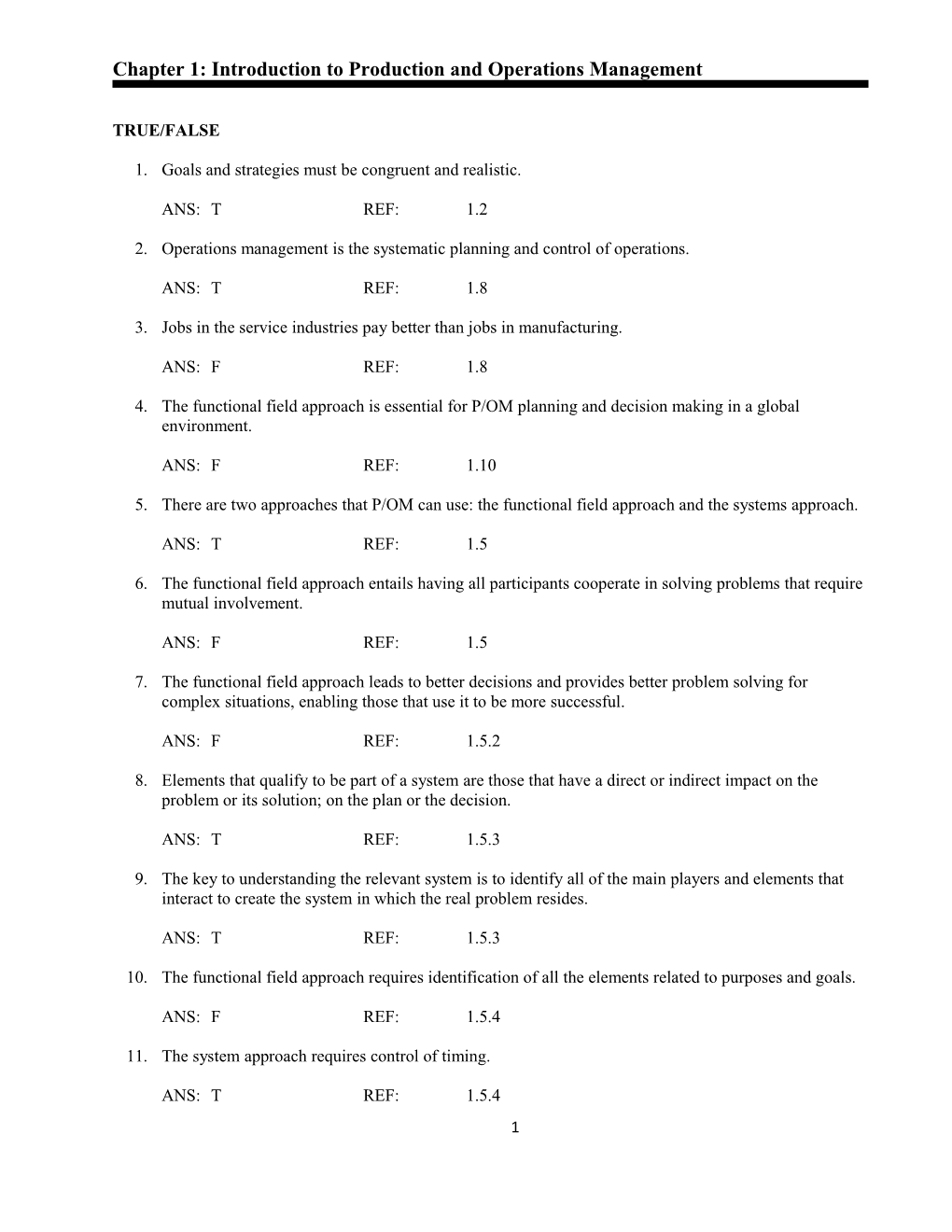 Chapter 1: Introduction to Production and Operations Management