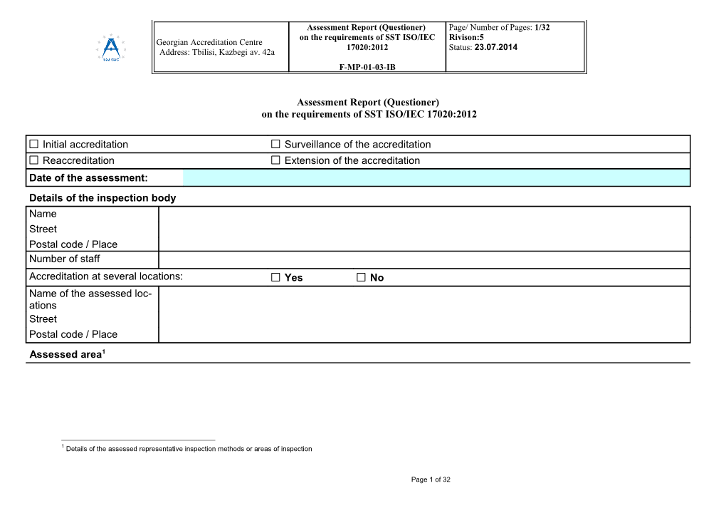 Assessment Report According to DIN EN ISO/IEC 17020:2004