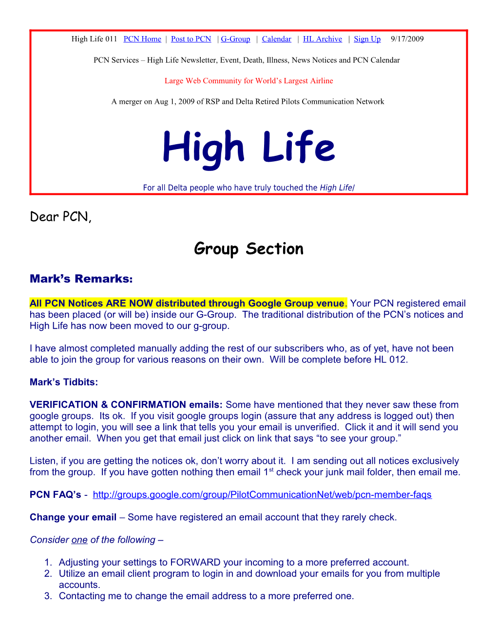High Life 001A PCN Home Page Ret Pilot Page PCN Archive PCN Signup Contact PCN 6/24/2009