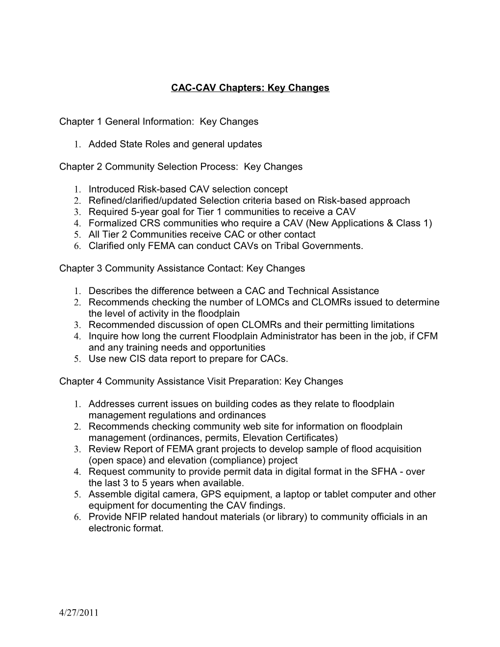 CAC-CAV Chapters: Key Changes