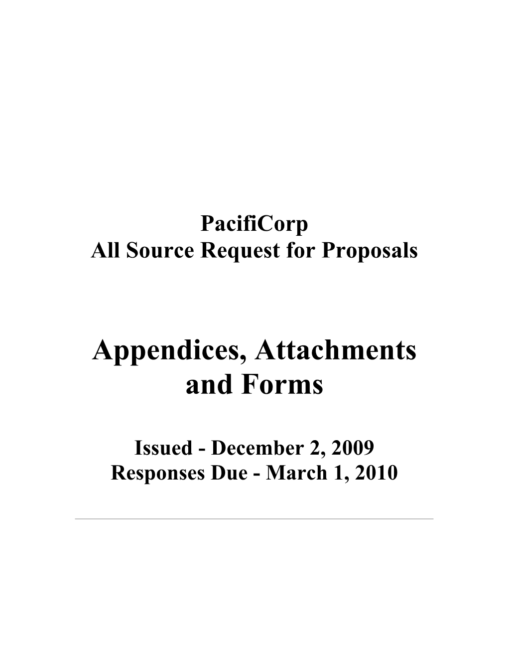 Pacificorp Request for Proposals