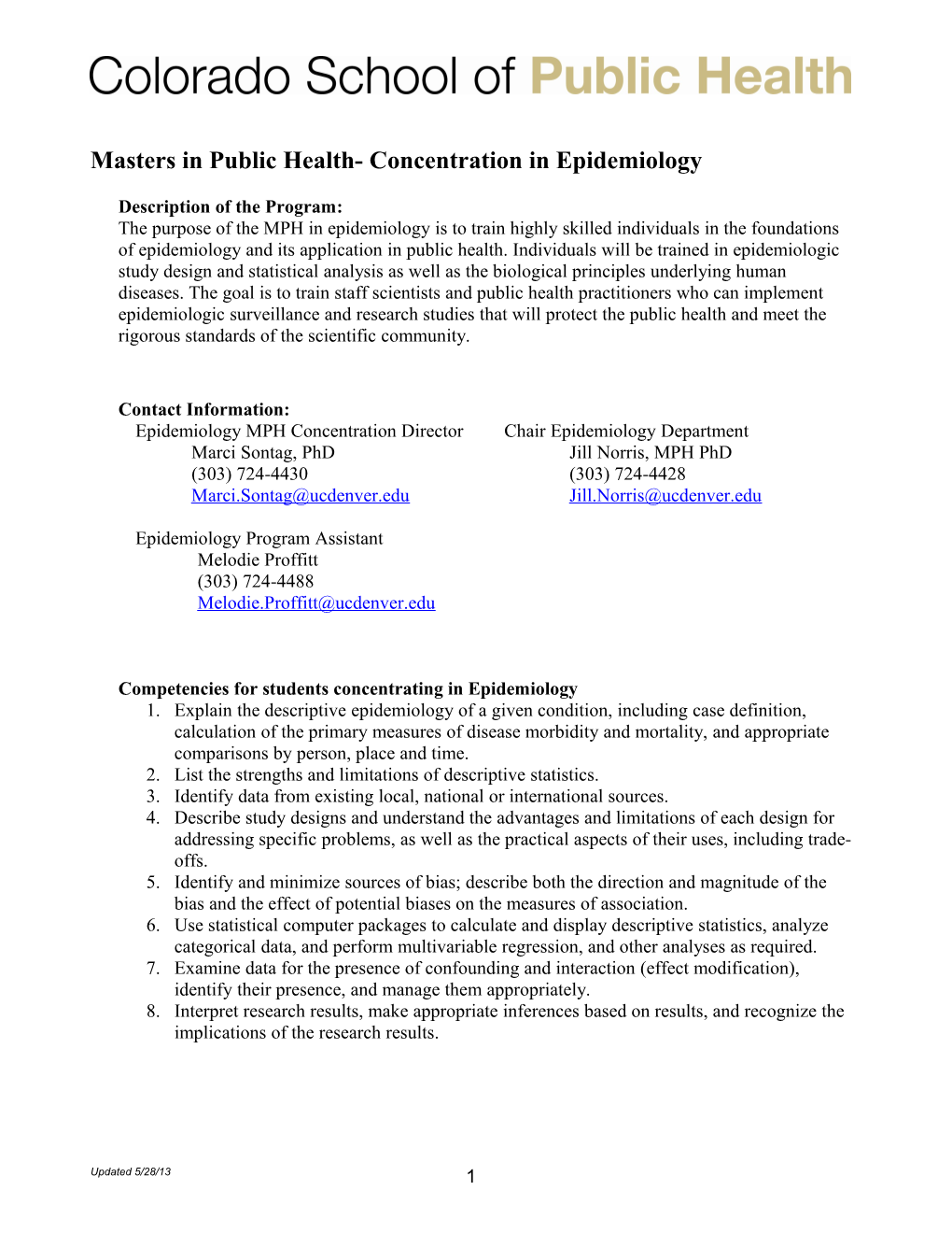 MPH Track in Epidemiology at UCD