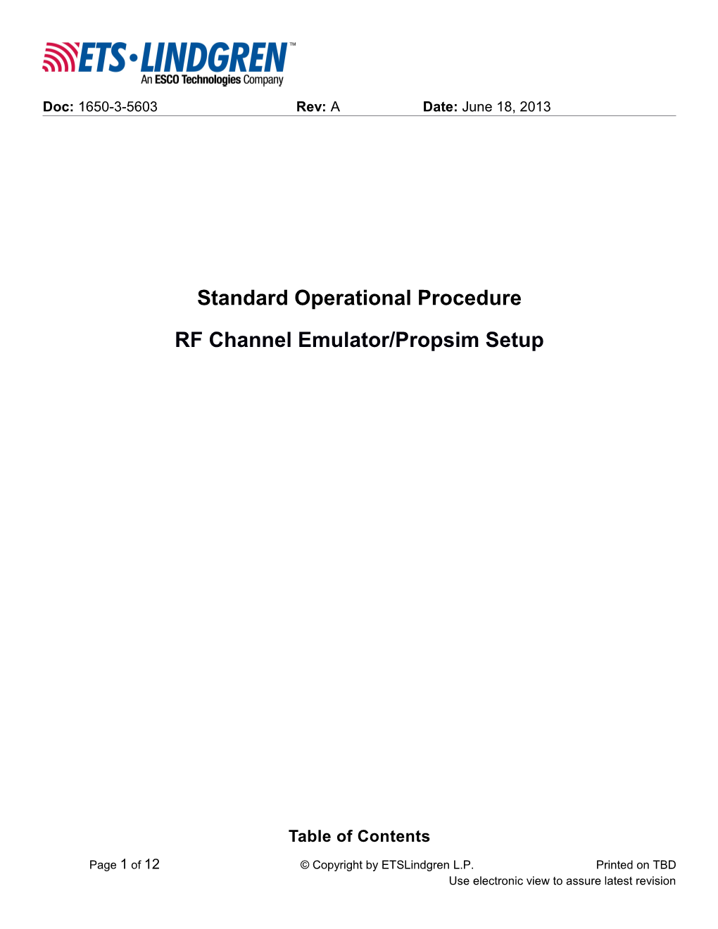 1650-3-5601 RF Channel Emulator-Propsim Input Calibration Measurement - Propsim F8 - SOP