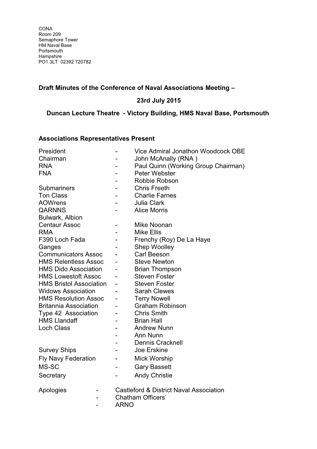 Draft Minutes of the Conference of Naval Associations Meeting