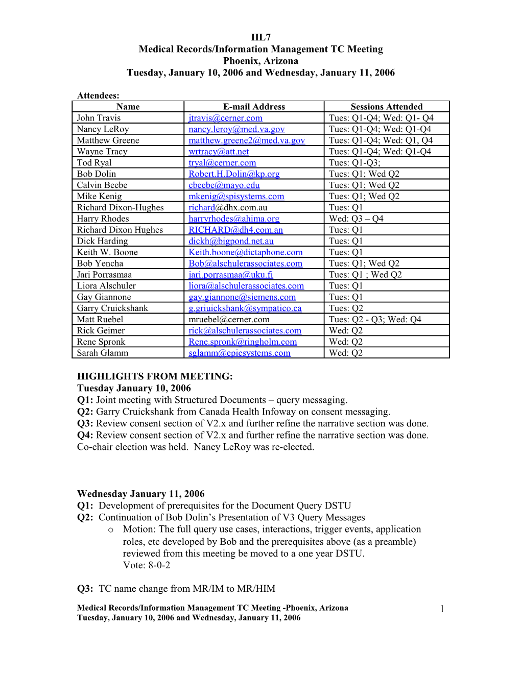 Medical Records/Information Management TC Meeting