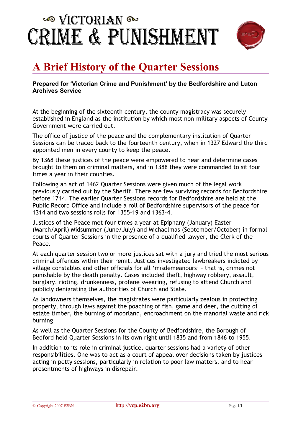 A Brief History of the Quarter Sessions