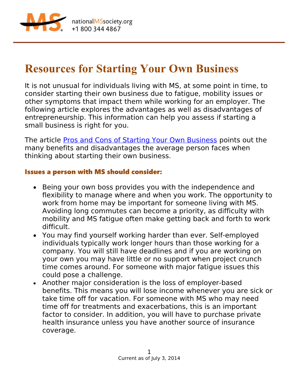 Resources Forstarting Your Own Business