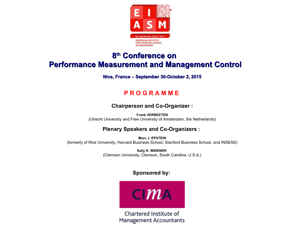 8Thconference on Performance Measurement and Management Control