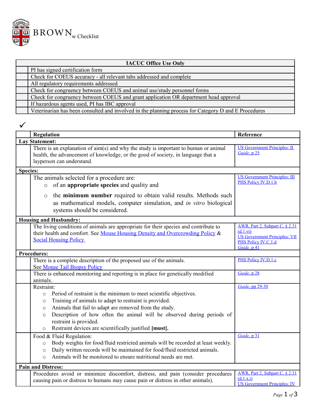 IACUC Protocol Review Checklist