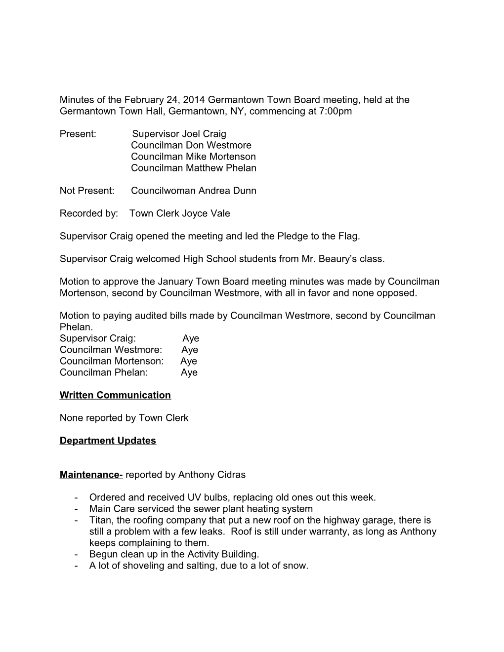 Minutes of the February 24, 2014 Meeting