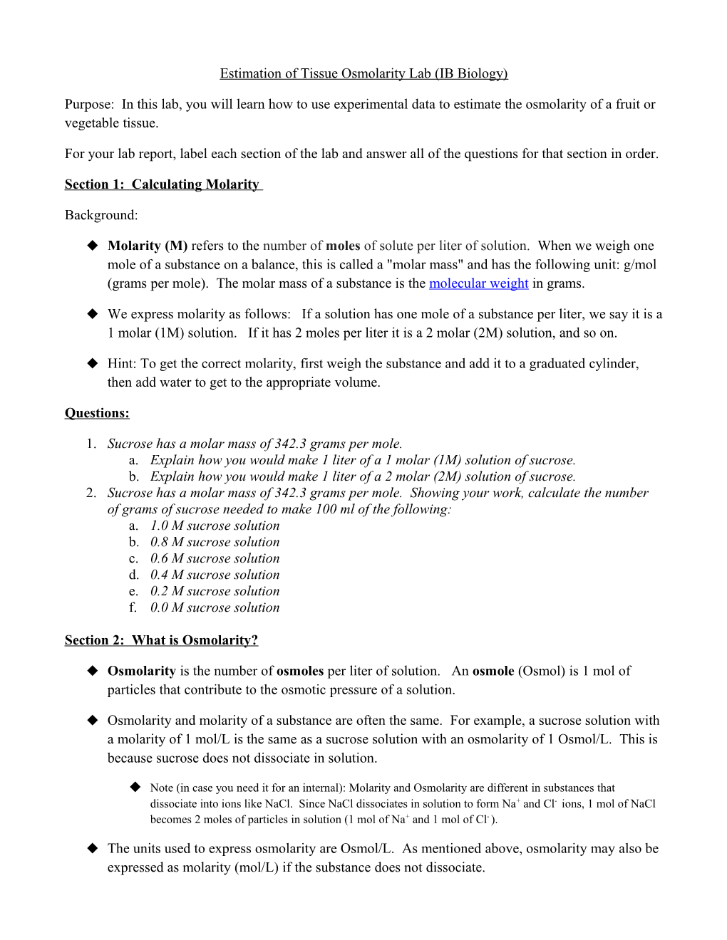 Estimation of Tissue Osmolarity Lab (IB Biology)