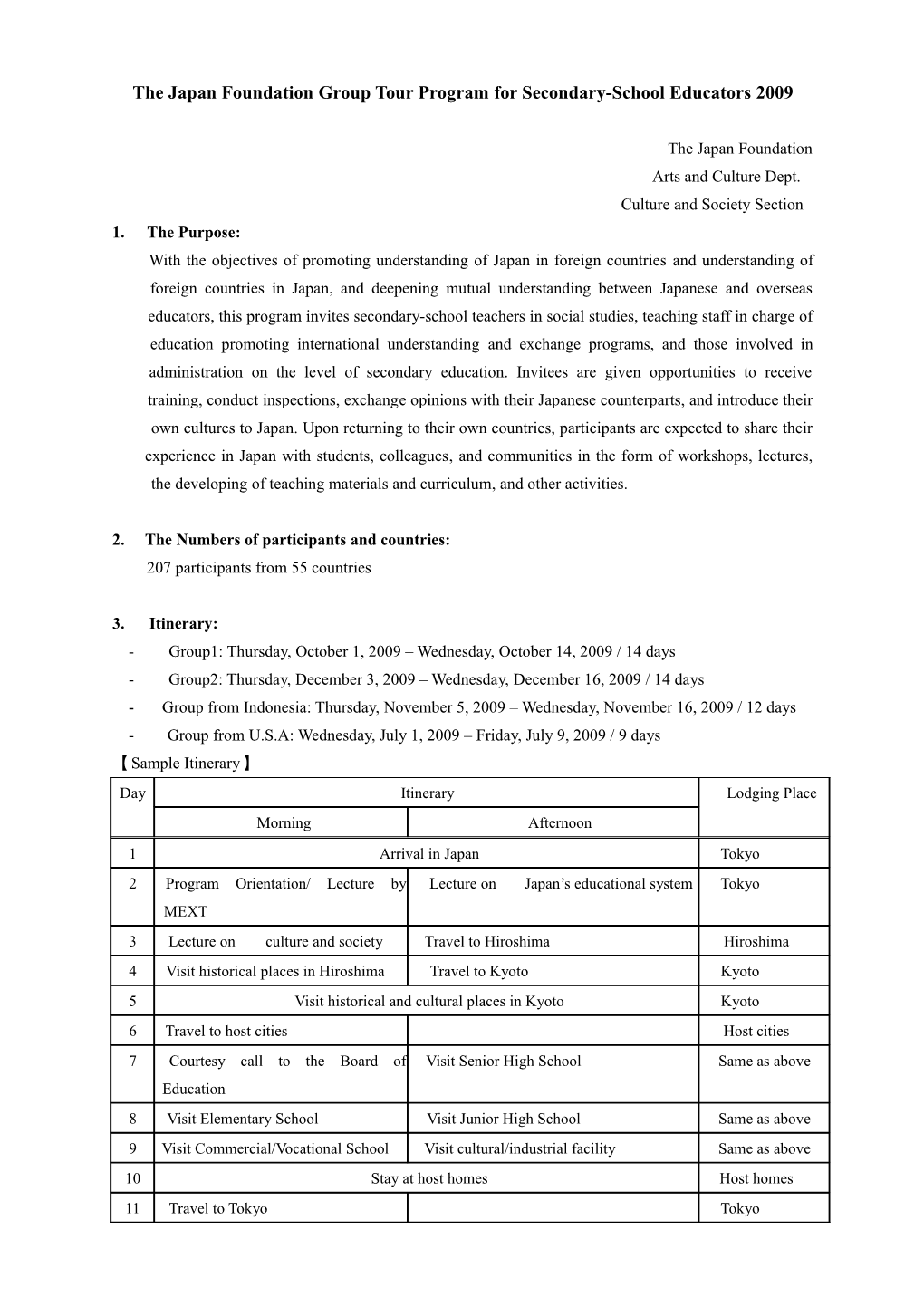 The Japan Foundation 2007 Group Tours Program for Secondary School Educators