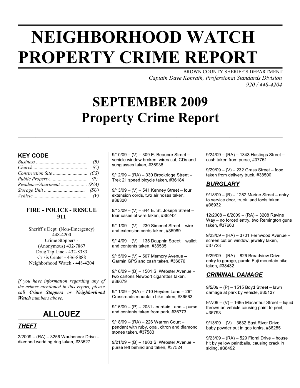 NEIGHBORHOOD Crime Report for April