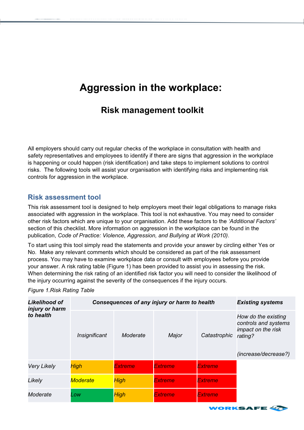 Aggression in the Workplace: Risk Management Toolkit
