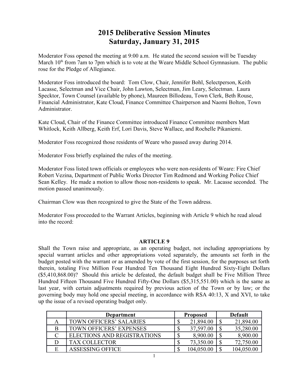 2015 Deliberative Session Minutes