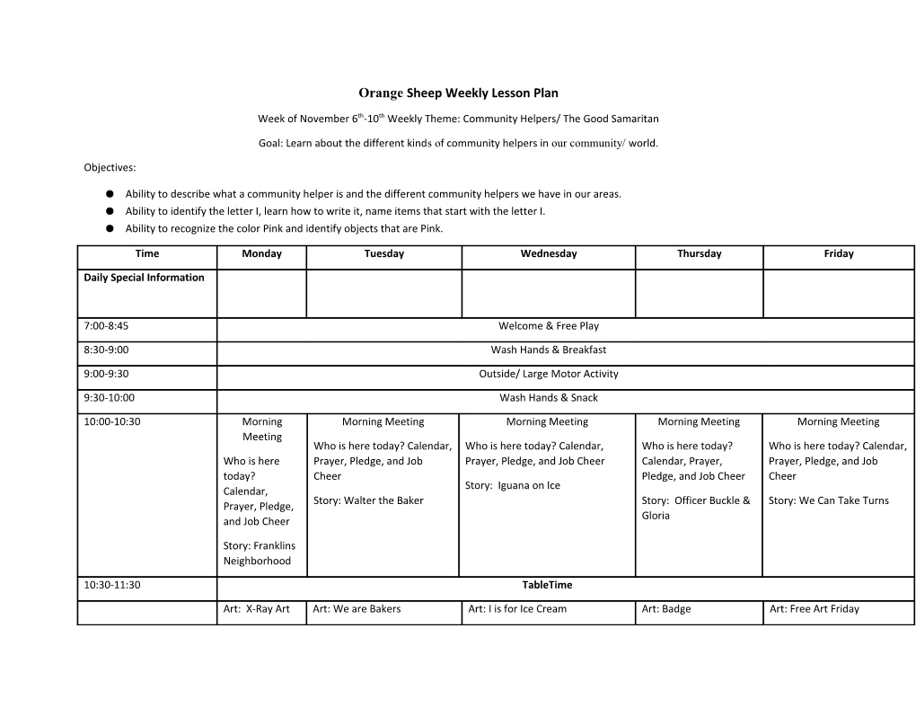 Orange Sheep Weekly Lesson Plan