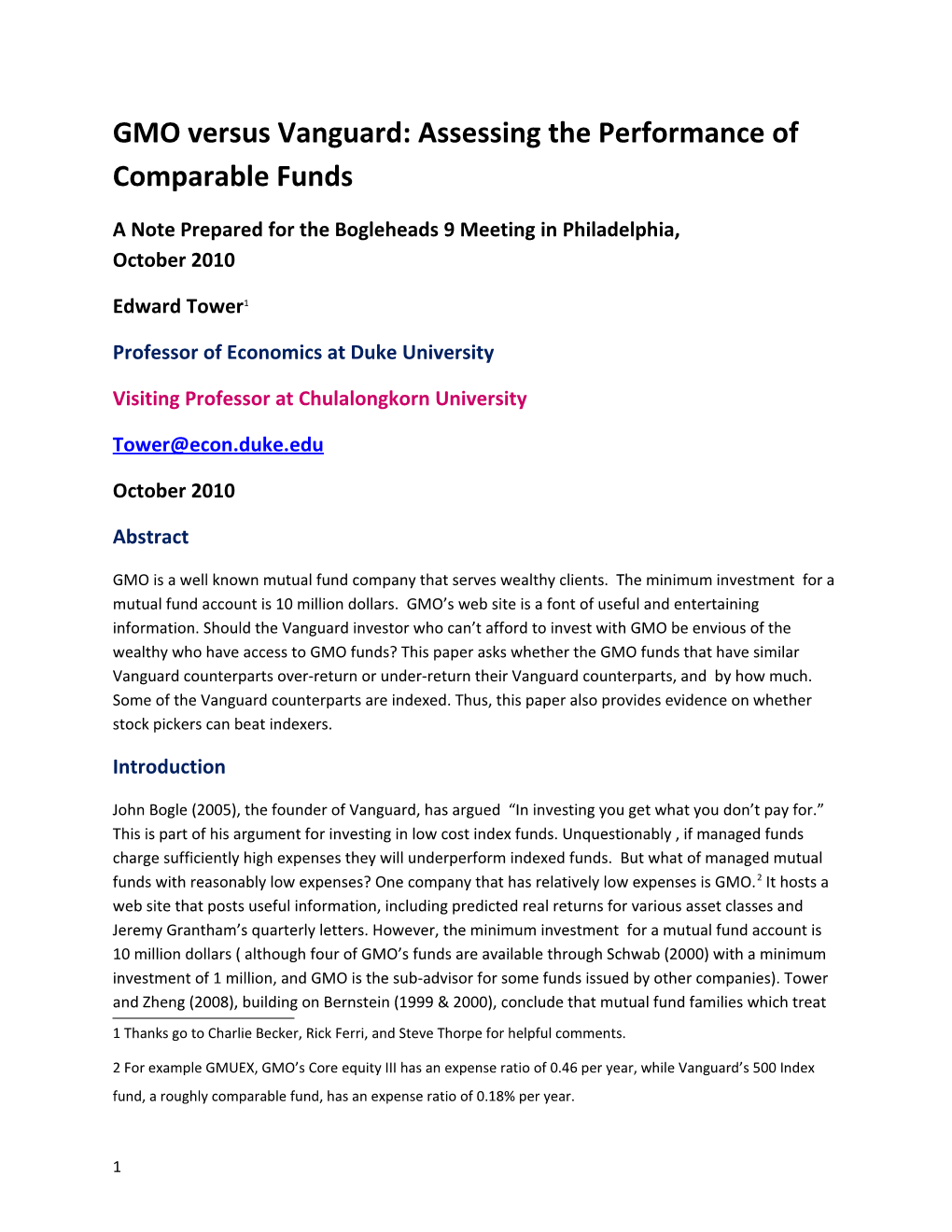 GMO Versus Vanguard: Assessing the Performance of Comparable Funds