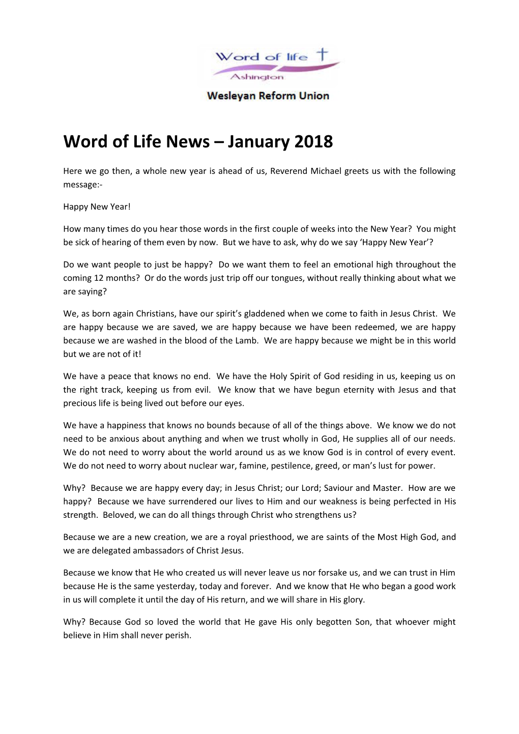 Word of Life News January 2018
