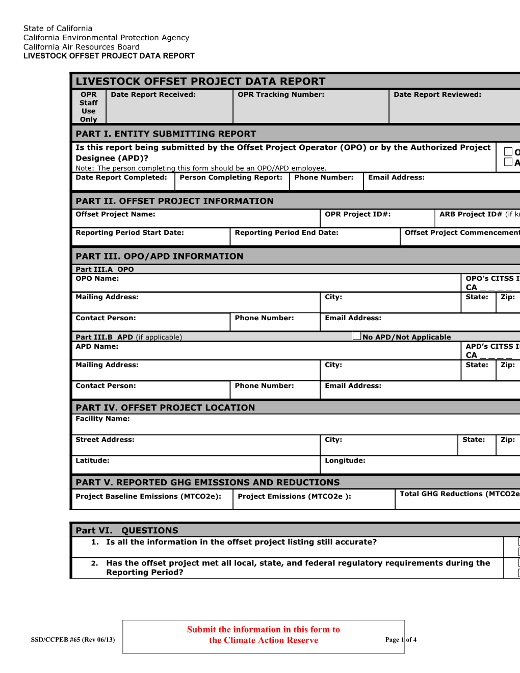 Background for Livestock Offset Project Data Report