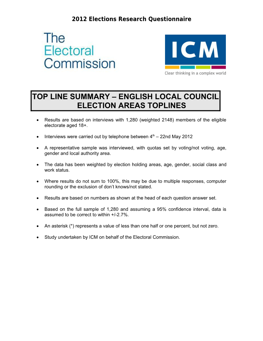 Top Line Summary English Local Council Election Areas Toplines