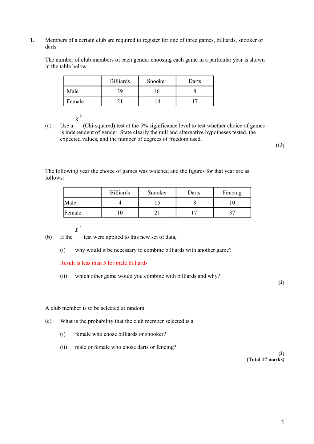 1.Members of a Certain Club Are Required to Register for One of Three Games, Billiards
