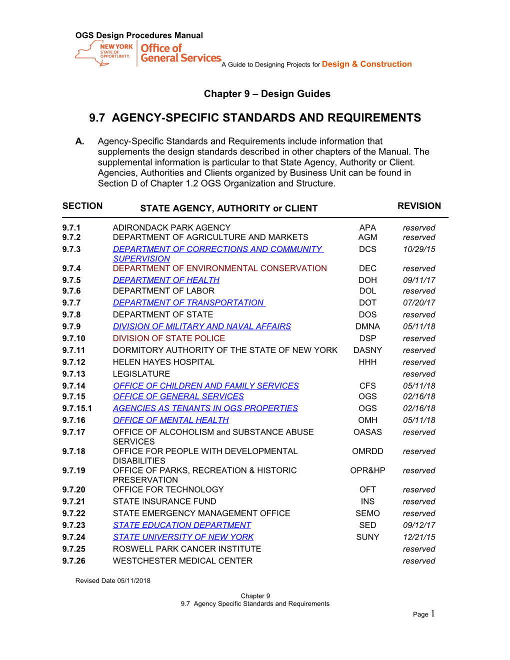 9.7 Agency-Specific Standards and Requirements