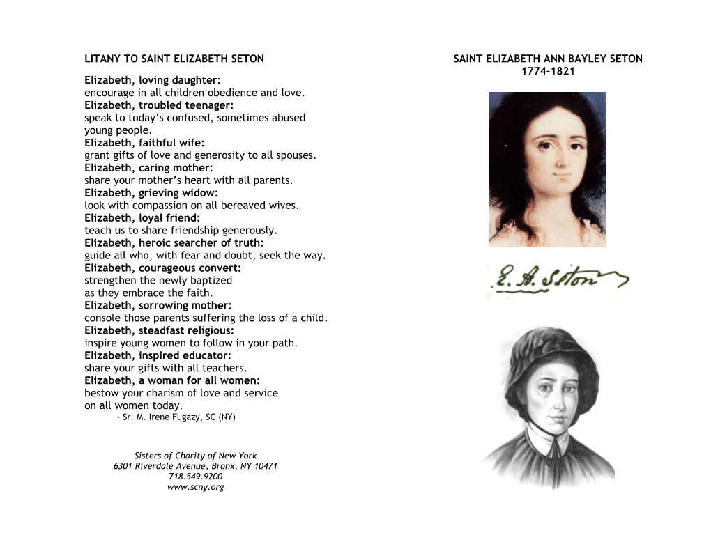 Litany to Saint Elizabeth Seton