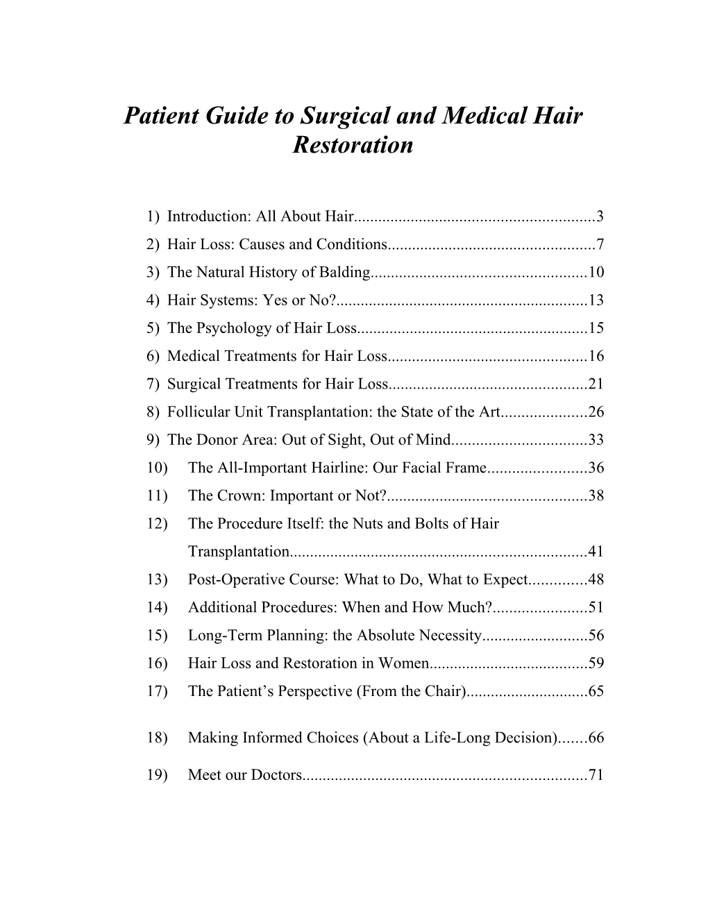 Patient Guide to Surgical and Medical Hair Restoration