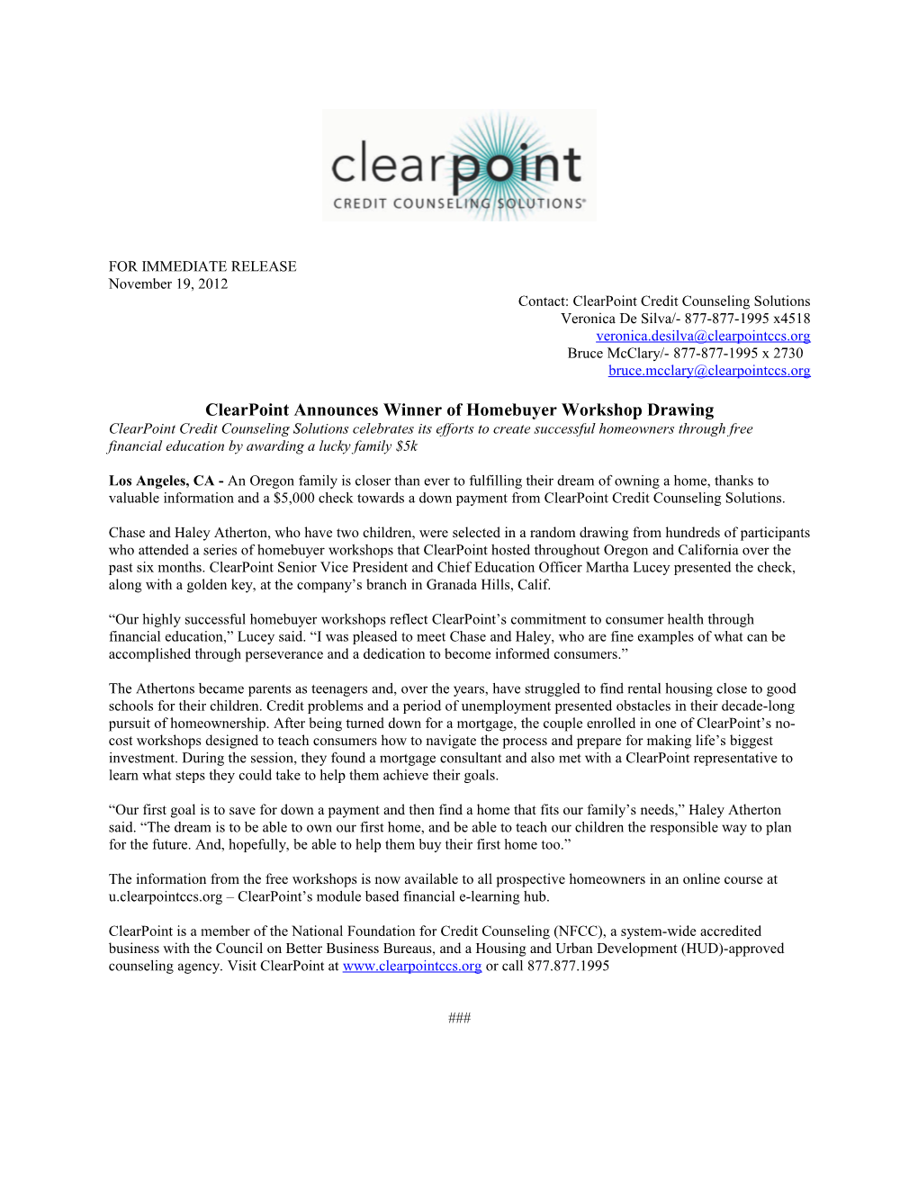 Contact: Clearpoint Credit Counseling Solutions