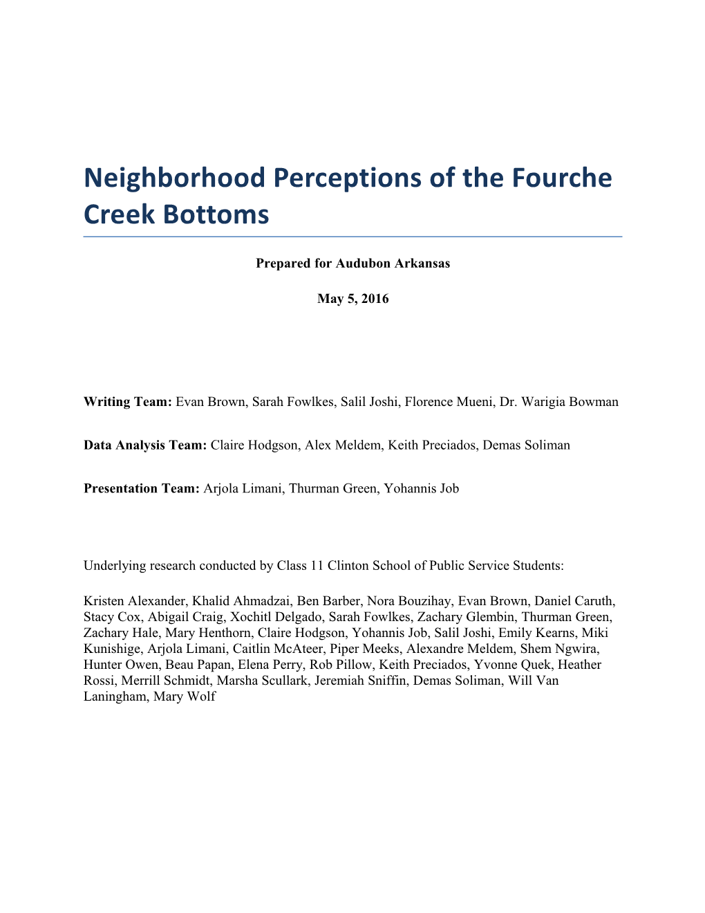 Neighborhood Perceptions of the Fourche Creek Bottoms