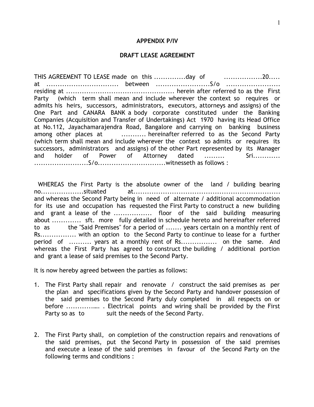 Draft Lease Agreement - Blank Format 680 0 6 0060 17J R