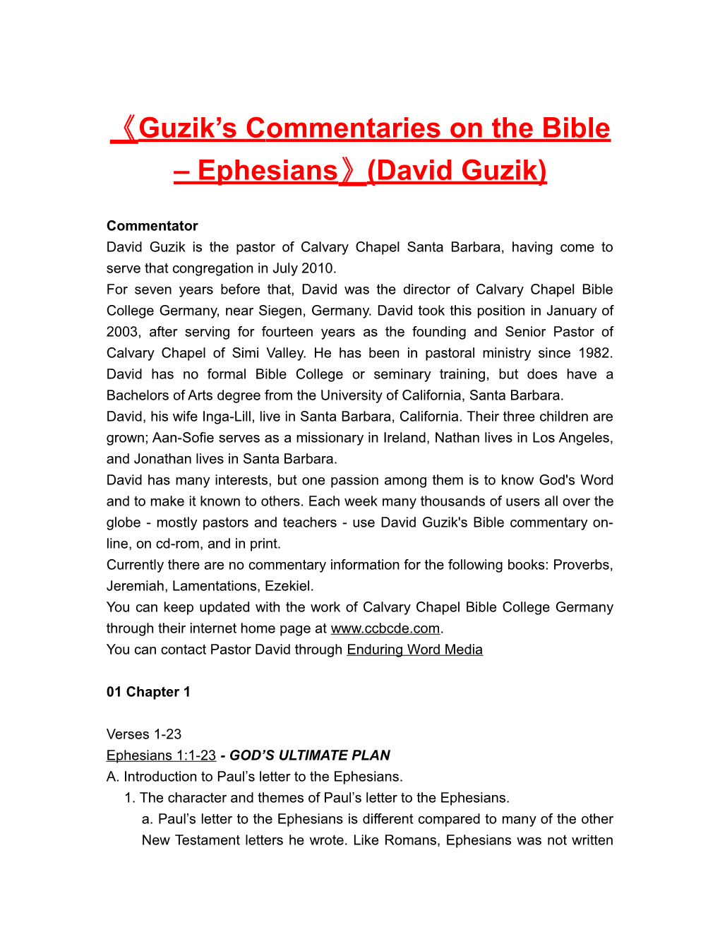 Guzik Scommentarieson the Bible Ephesians (David Guzik)