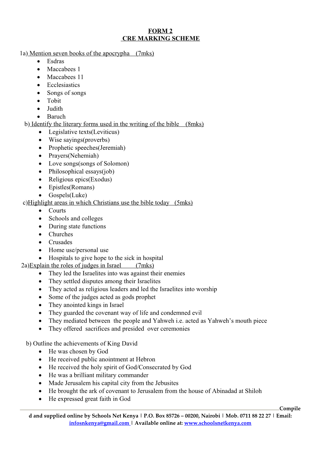 Marking Scheme Form Two Cre