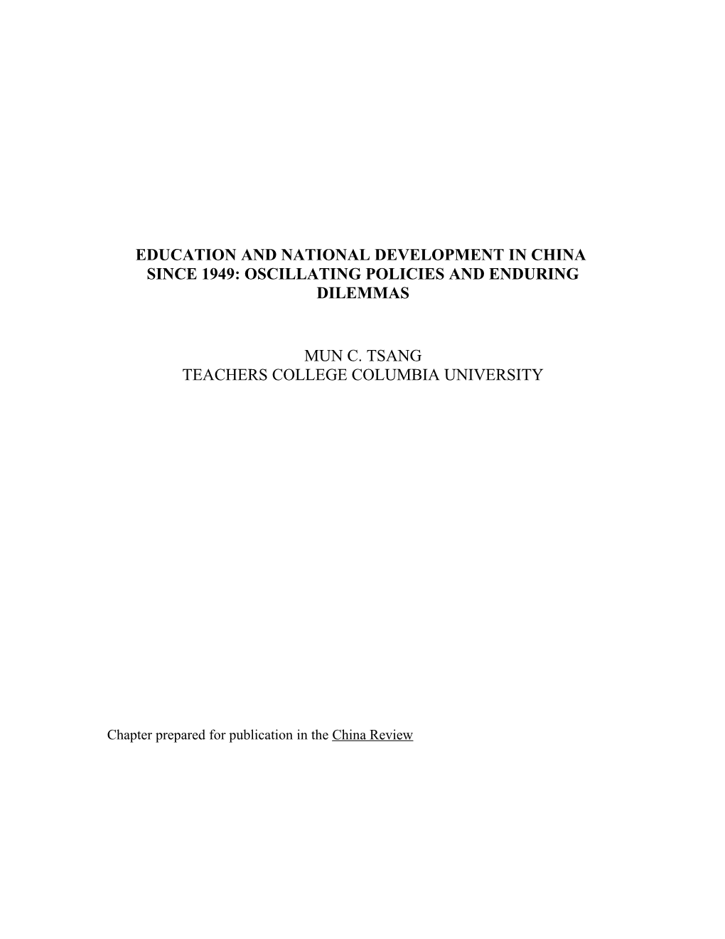 Education and National Development in China