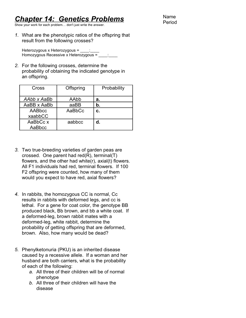 Chapter 14: Genetics Problems