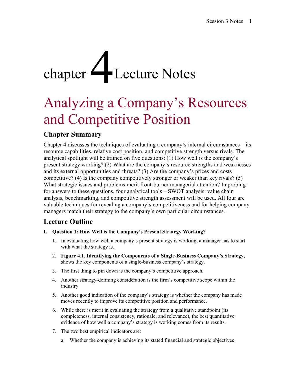 Analyzing a Company S Resources and Competitive Position