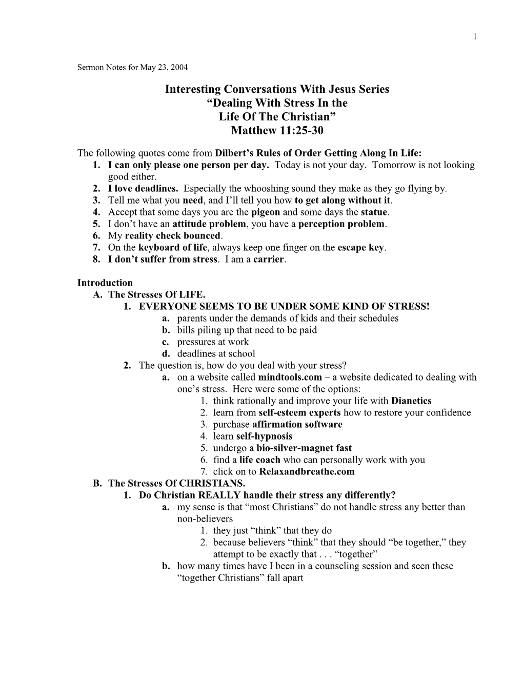 Sermon Notes for May 23, 2004