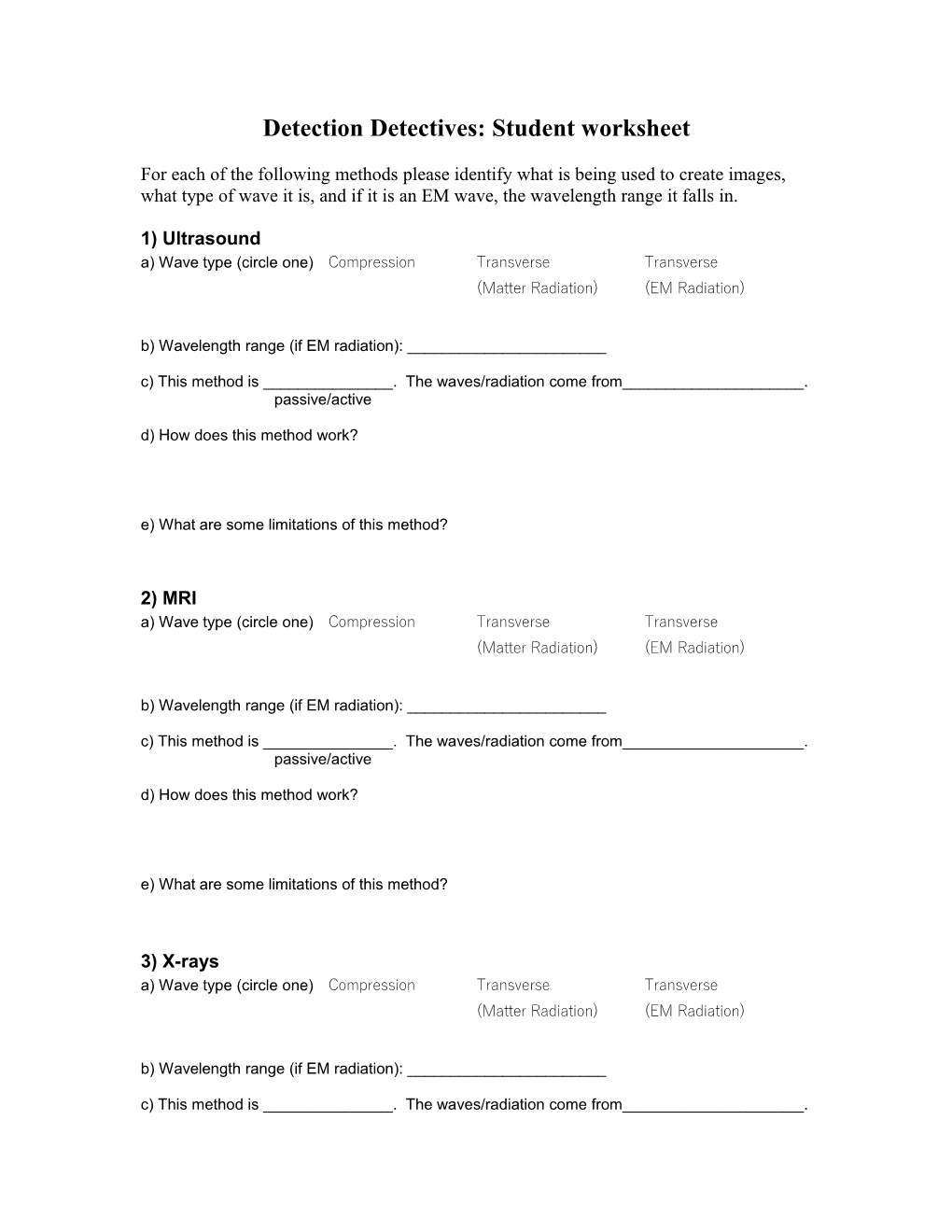 Detection Detectives: Student Worksheet