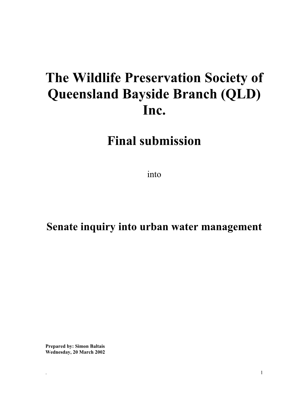 Submission - Inquiry Into Australia S Management of Urban Water