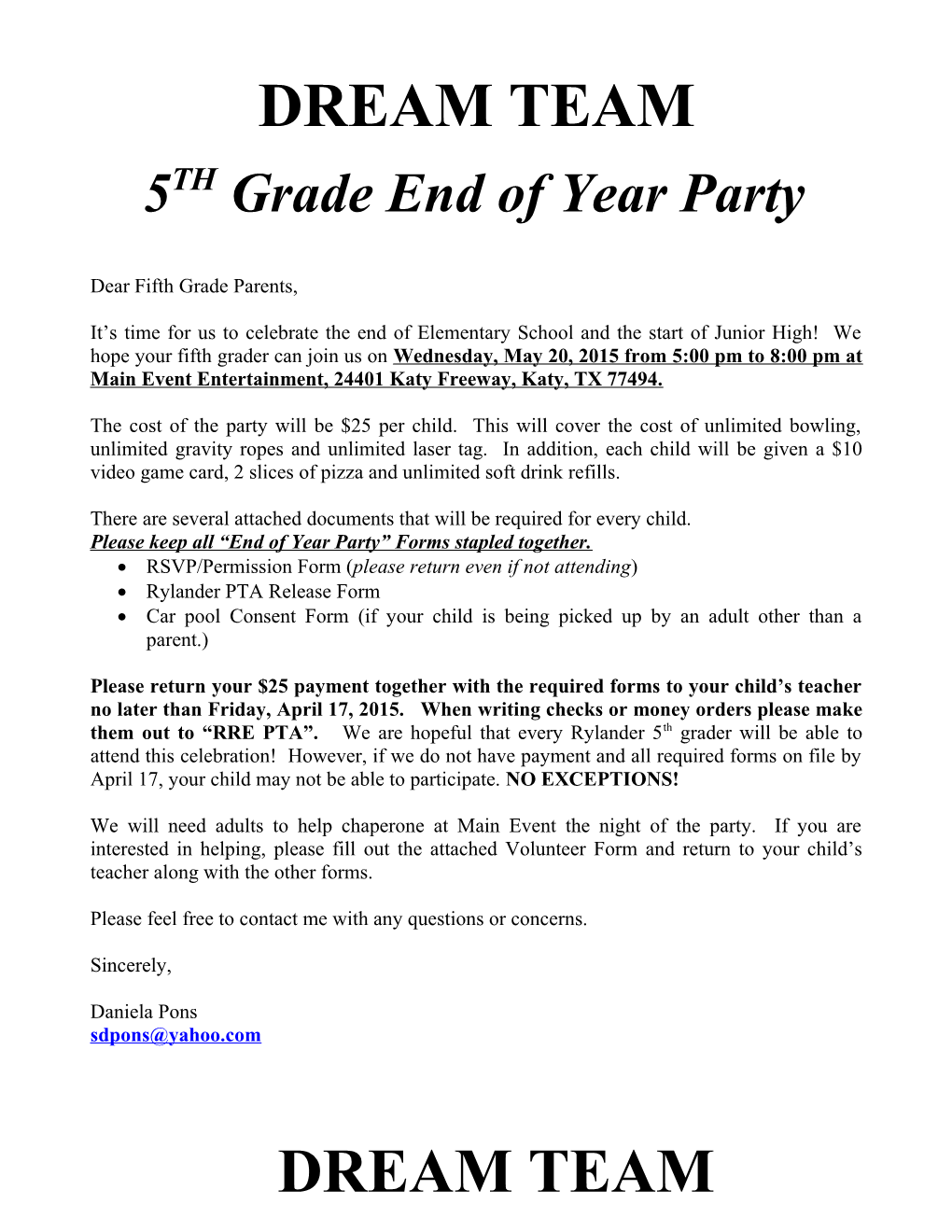 5TH Grade End of Year Party